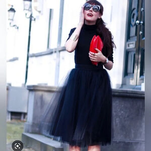 Alexandra Grecco by Anthropologie 6 Black Tulle Embroidered Beaded A Line Skirt